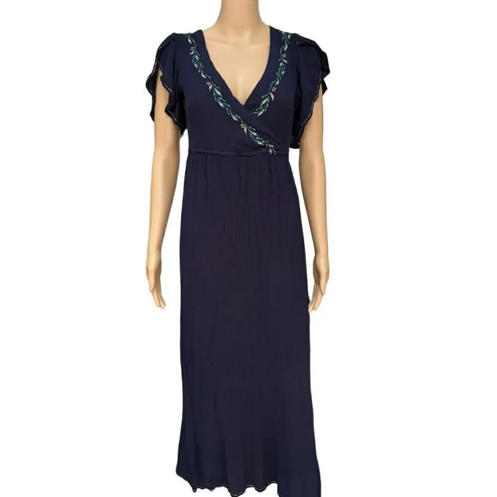 Altar’d State flutter sleeve faux wrap v neck dress embroidered detail maxi M